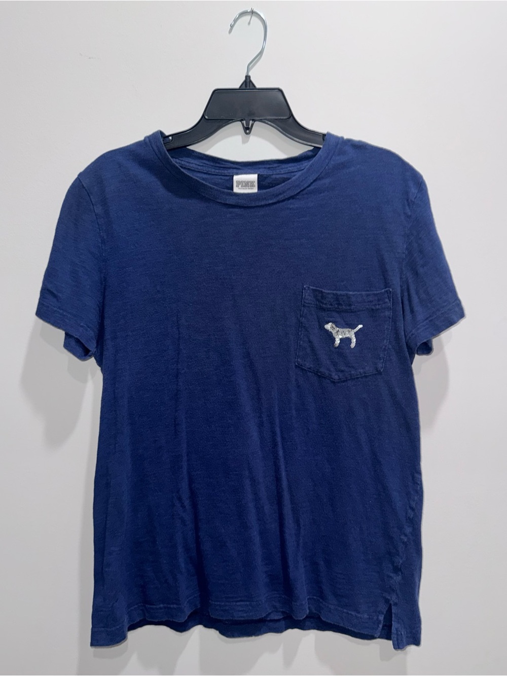 PINK Victoria's Secret Navy Short-Sleeve Pocket Tee with Dog Patch